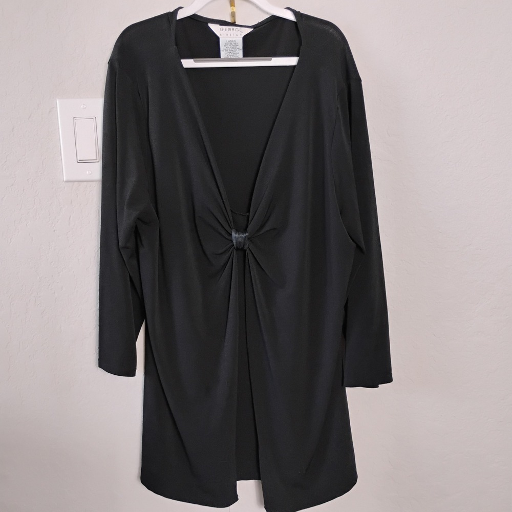 George Stretch Womens XL 16/18 Black Soot V-Neck Twist Knot Tunic Top GLS61044